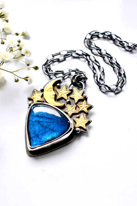 Labradorite Celestial Style Necklace in Silver and Gold