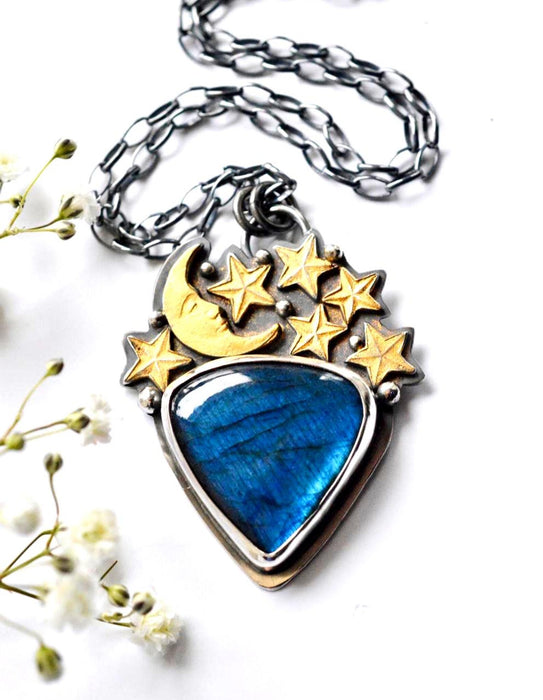 Labradorite Celestial Style Necklace in Silver and Gold