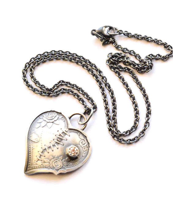 Mended not Broken- Moissanite Heart Pendant