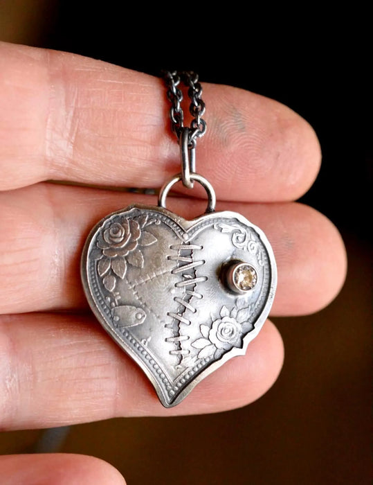 Mended not Broken- Moissanite Heart Pendant