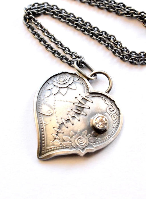 Mended not Broken- Moissanite Heart Pendant