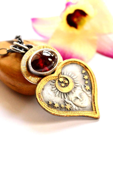 Celestial Style Rhodolite Garnet Necklace in Gold and Silver