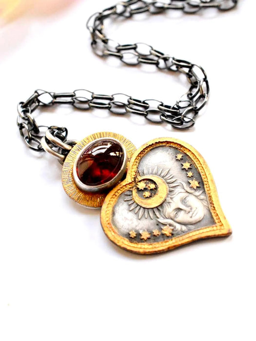 Celestial Style Rhodolite Garnet Necklace in Gold and Silver