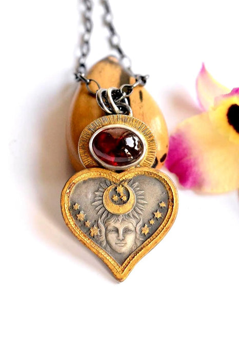 Celestial Style Rhodolite Garnet Necklace in Gold and Silver