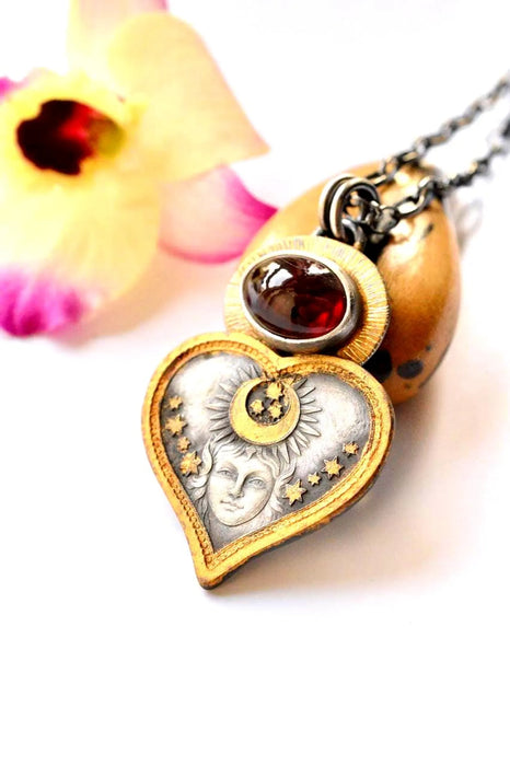 Celestial Style Rhodolite Garnet Necklace in Gold and Silver