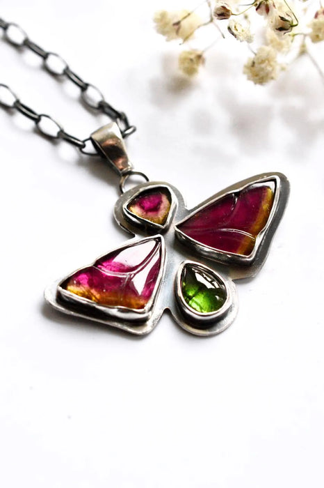 Carved Tourmaline Butterfly Necklace