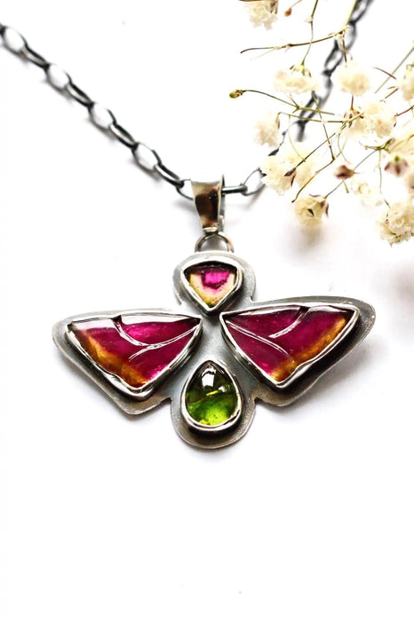 Carved Tourmaline Butterfly Necklace