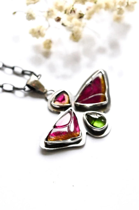 Carved Tourmaline Butterfly Necklace