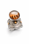 Sunlit Meadows Ring, Dendritic Agate Ring, Cabochon Work, Silver and Gold