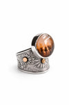 Sunlit Meadows Ring, Dendritic Agate Ring, Cabochon Work, Silver and Gold