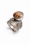 Sunlit Meadows Ring, Dendritic Agate Ring, Cabochon Work, Silver and Gold